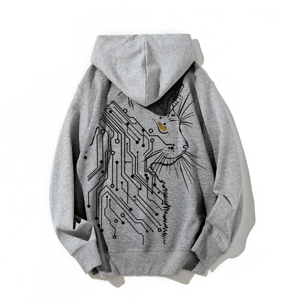 Cat Printed Back Cotton Hoodie