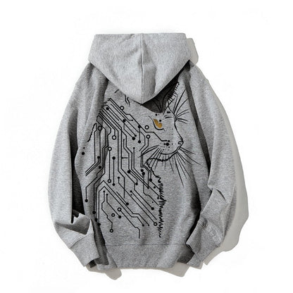 Cat Printed Back Cotton Hoodie