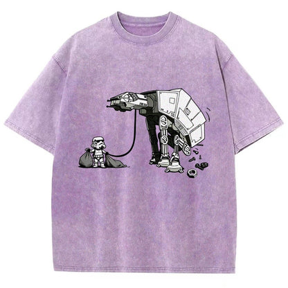 Picking Up Feces With A Huge Poop Bag Empire Robot Dog-Planet Battles Vintage Distressed T-shirt