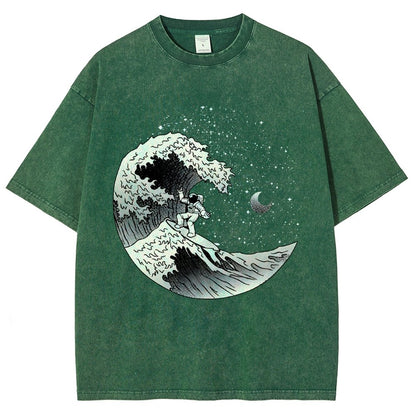 Astronaut Surfing Kanagawa Wave by Tobe Fonseca Vintage Distressed T-shirt