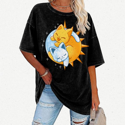 Sun Moon Kittens Vintage Distressed T-shirt