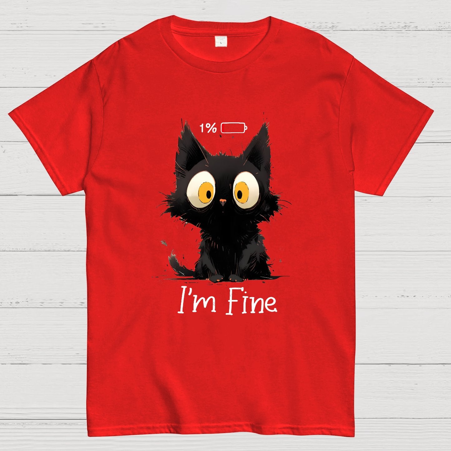 I‘m Fine Black Cat Geeky T-Shirt