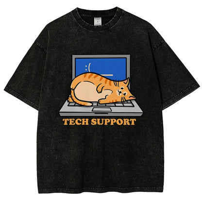 Cat Tech Support Vintage Distressed T-shirt