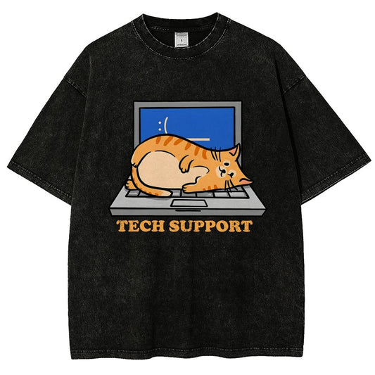 Cat Tech Support Vintage Distressed T-shirt