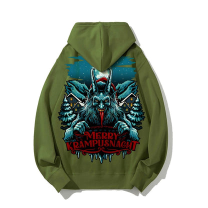 Merry Krampusnacht Christmas Geek Printed Back Cotton Hoodie