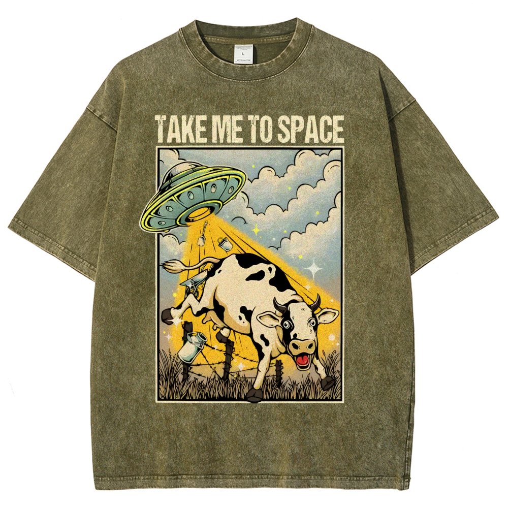 Take Me to Space - Alien Cow Abduction Vintage Distressed T-shirt