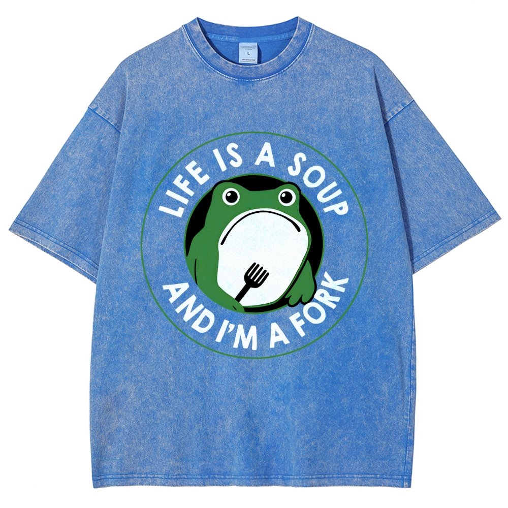 Life Is Soup and I'm a Fork Frog Vintage Distressed T-shirt