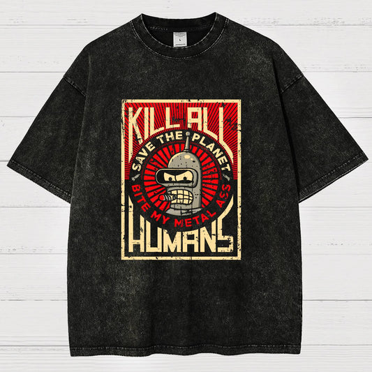 Save The Earth And Kill All Humans Nerdy Vintage Distressed T-shirt