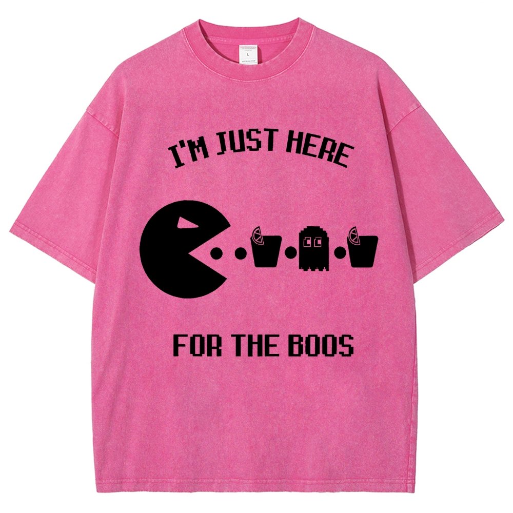 Here For The Boos Ghost Arcade Nerdy Halloween Vintage Distressed T-shirt
