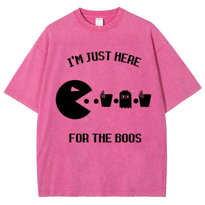 Here For The Boos Ghost Arcade Nerdy Halloween Vintage Distressed T-shirt