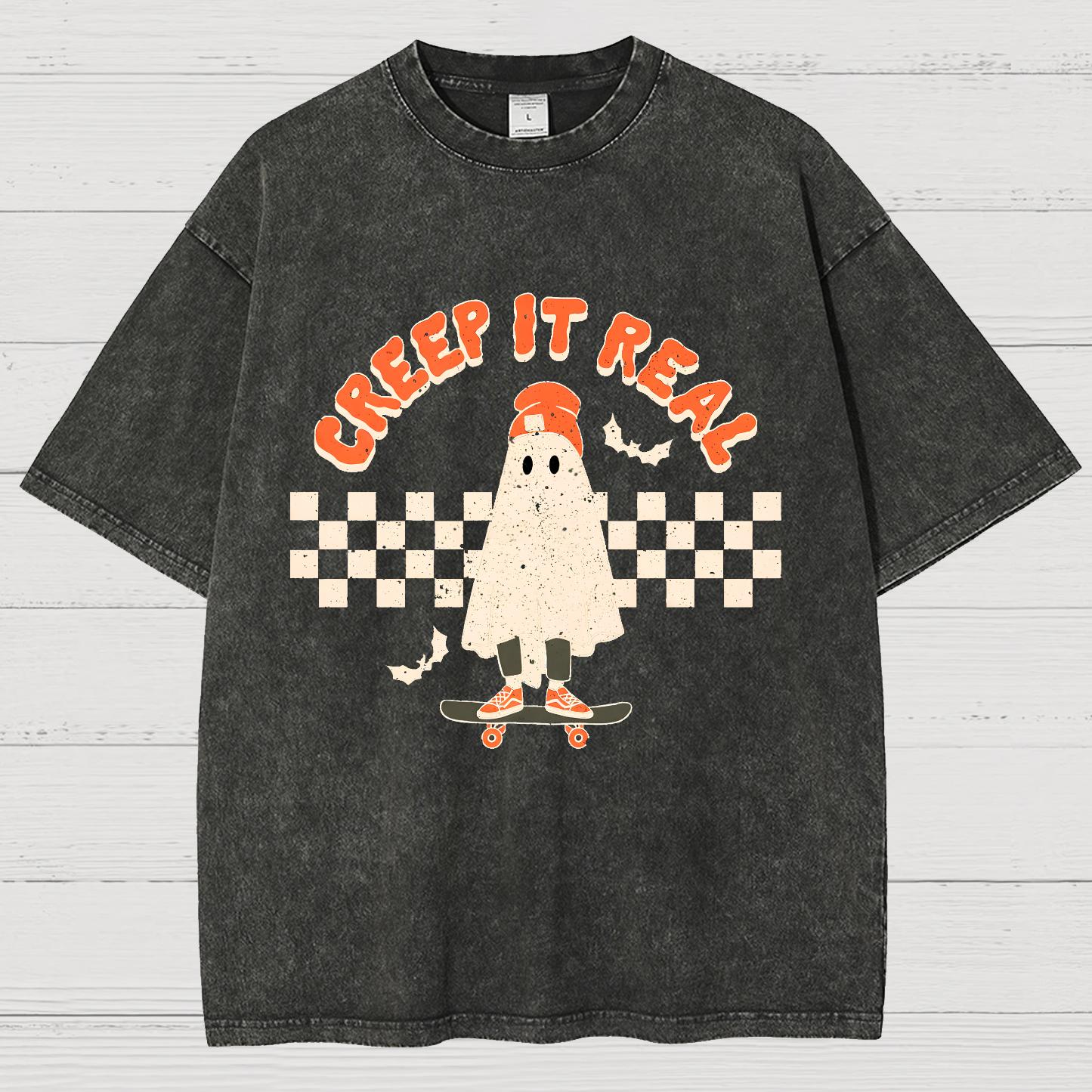 Creep it Real Vintage Ghost Halloween Vintage Distressed T-shirt