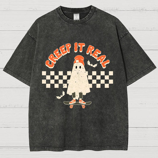 Creep it Real Vintage Ghost Halloween Vintage Distressed T-shirt