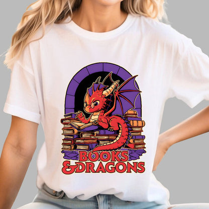 Books and Dragons Geek T-Shirt