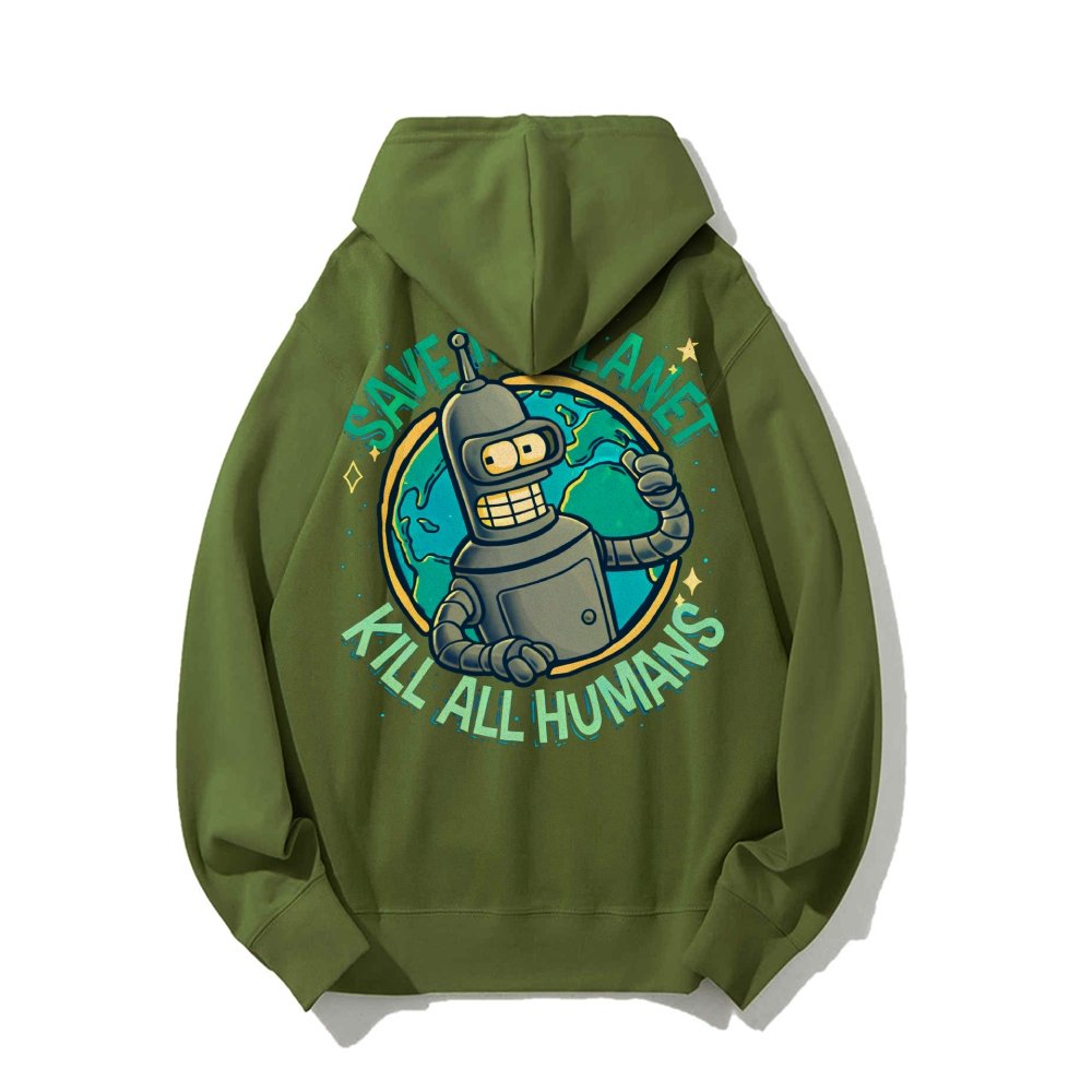 Save The Planet Kill All Humans Geek Printed Back Cotton Hoodie