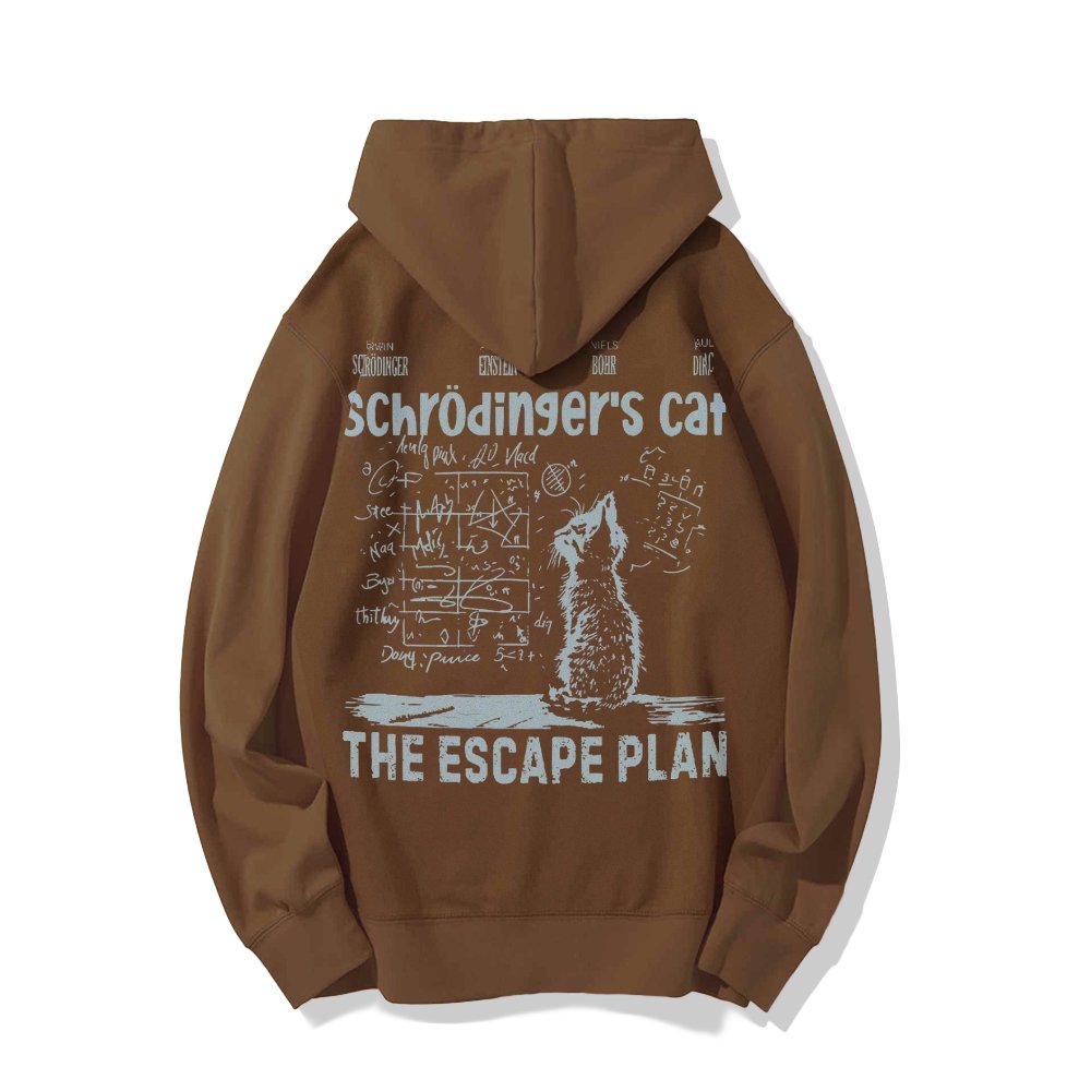 Schrodinger's Cat Escape Plan Interesting Physics Science Printed Back Cotton Hoodie