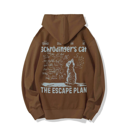 Schrodinger's Cat Escape Plan Interesting Physics Science Printed Back Cotton Hoodie