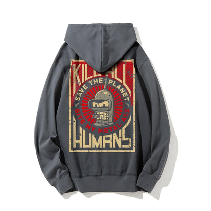Save The Planet Kill All Humans Geek Printed Back Cotton Hoodie
