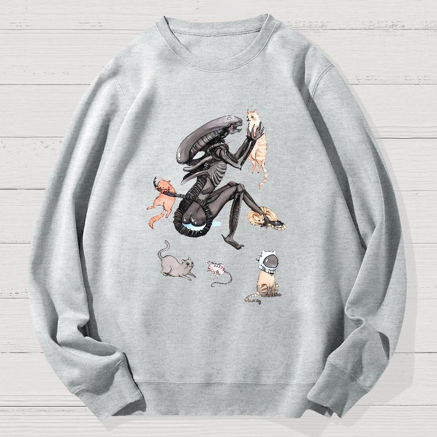 Funny Alien And Cat Geek Cotton Sweatshirt
