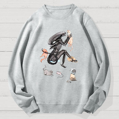 Funny Alien And Cat Geek Cotton Sweatshirt