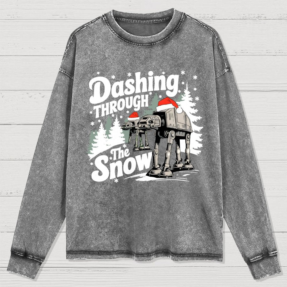 Empire Robot Dog Crosses the Snow, Christmas Washed Long Sleeve Tee