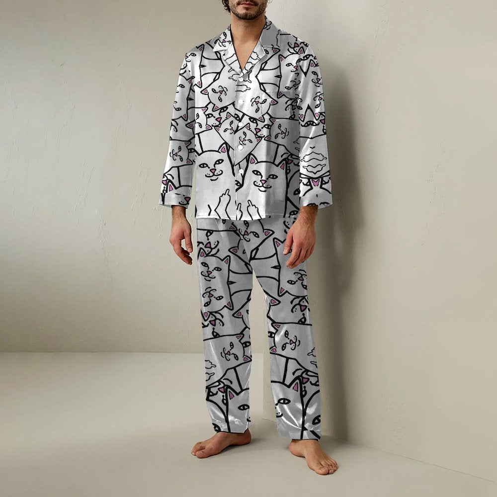 Cat Satire Art Print Geek Long Sleeve Pajama Set