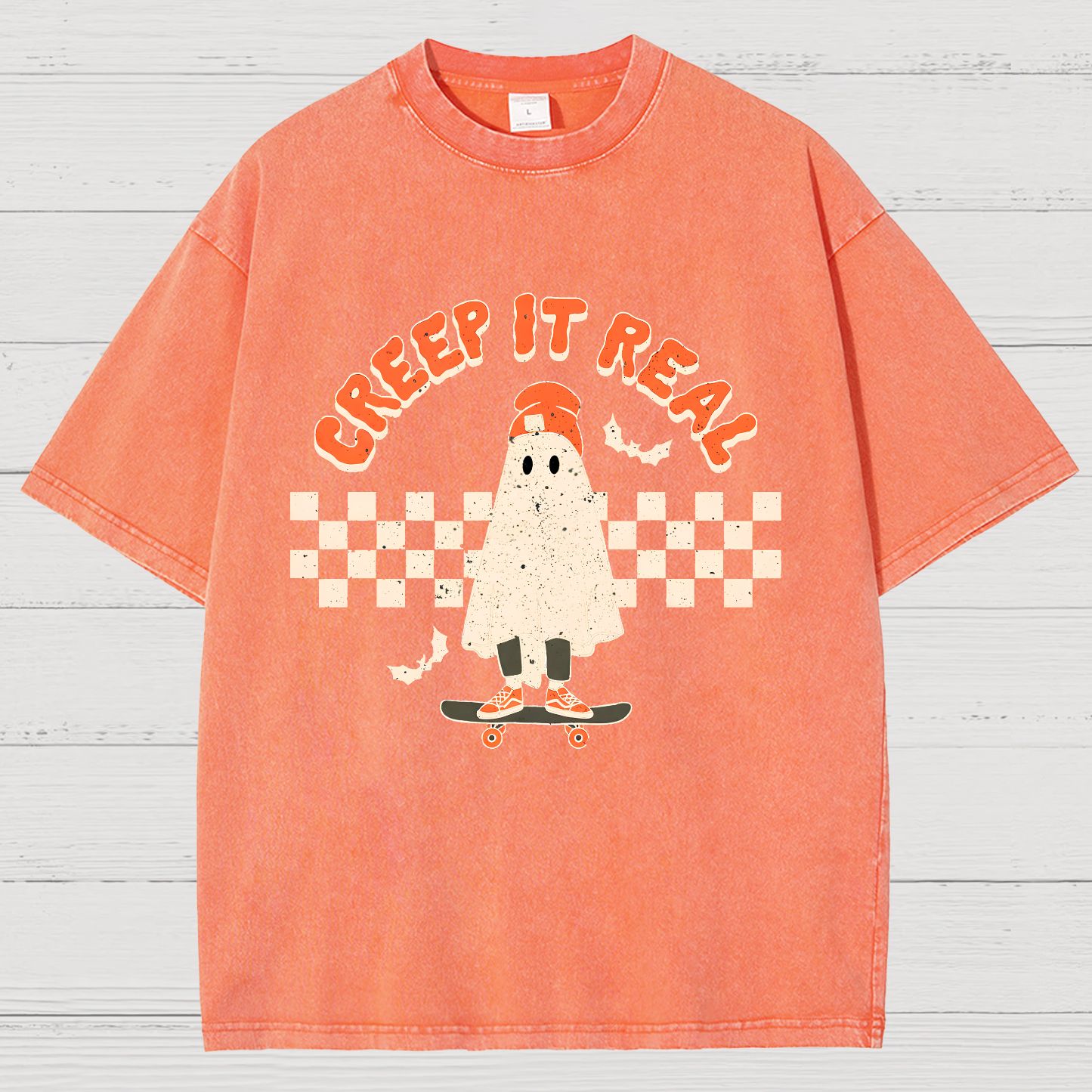 Creep it Real Vintage Ghost Halloween Vintage Distressed T-shirt