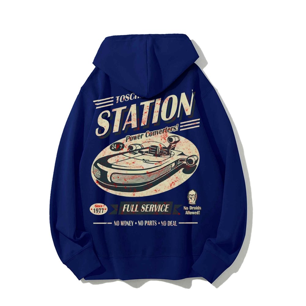 Classic Printed Back Cotton Hoodie with a Fictitious Location Design