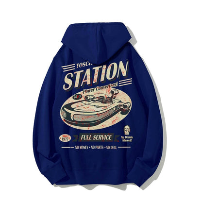 Classic Printed Back Cotton Hoodie with a Fictitious Location Design