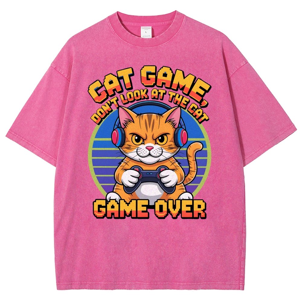 Funny Cat Game-Game Over Vintage Distressed T-shirt