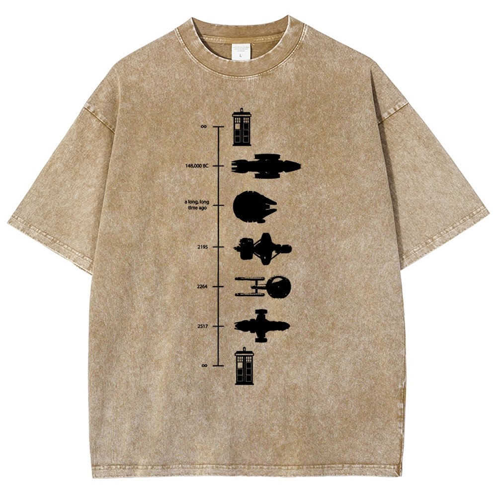 Sci-Fi Spaceship Timeline Vintage Distressed T-shirt