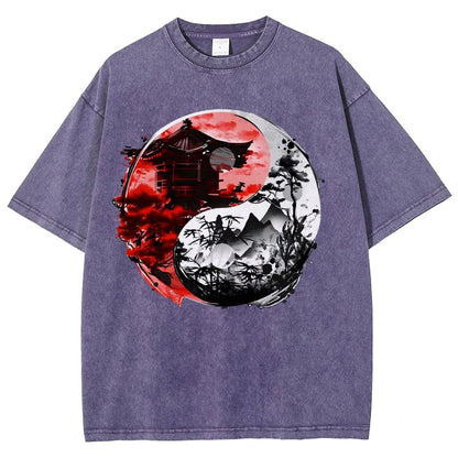 Temple Yin yang Vintage Distressed T-shirt