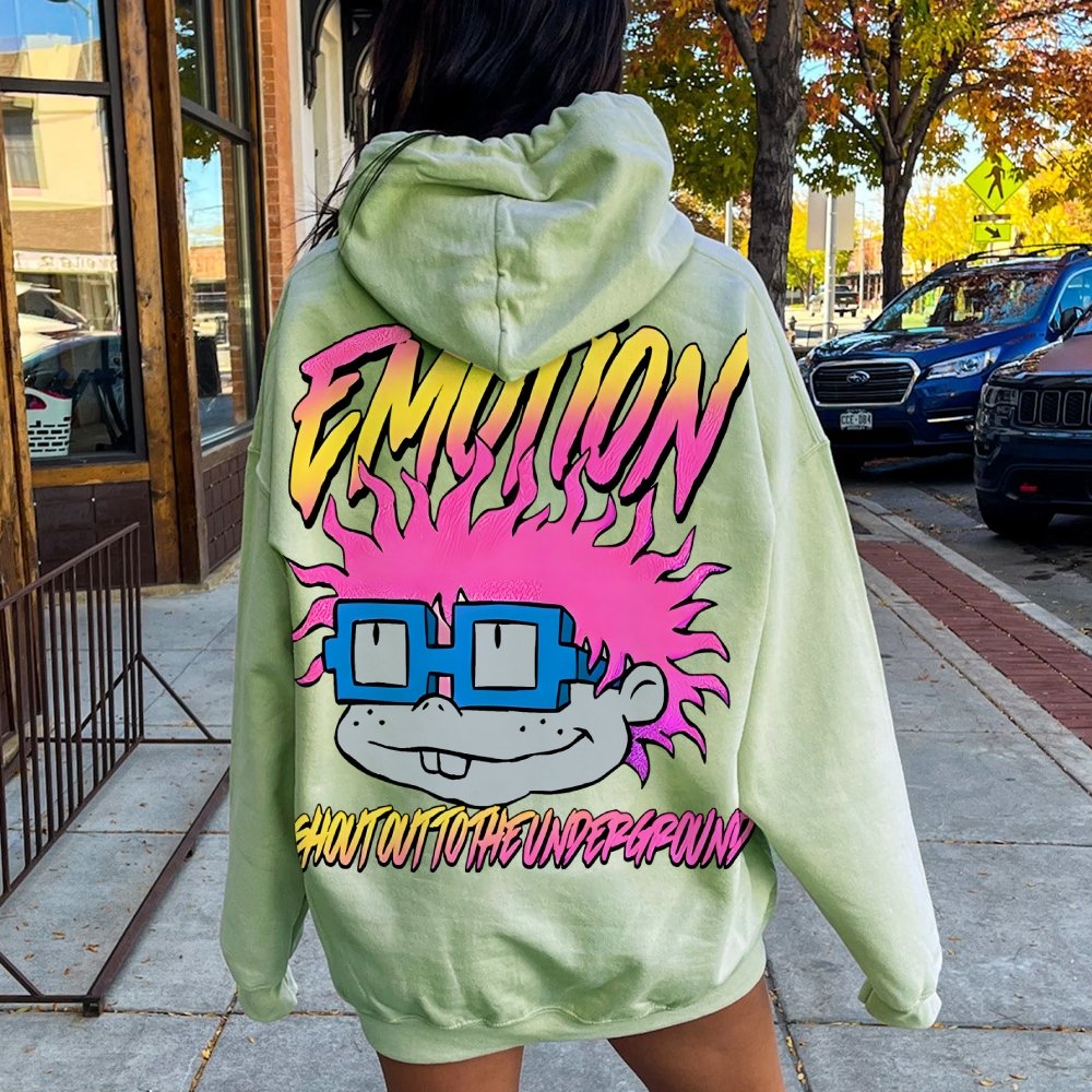 Vintage Cartoon Monster Graphic Print Printed Back Cotton Hoodie
