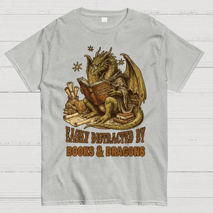 Easily Distracted By Books And Dragons Geek T-Shirt