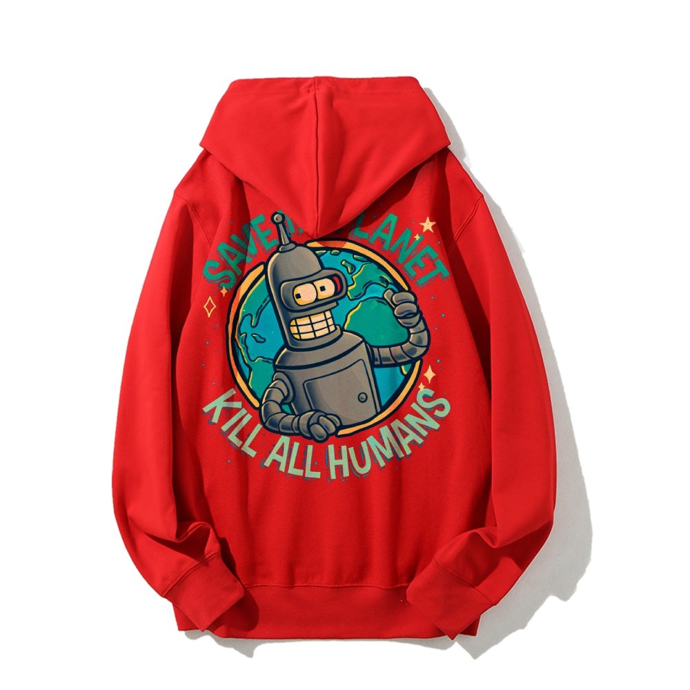 Save The Planet Kill All Humans Geek Printed Back Cotton Hoodie