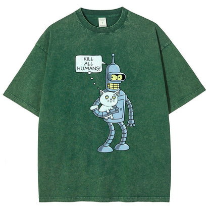 Kill All Humans! Catender Vintage Distressed T-shirt