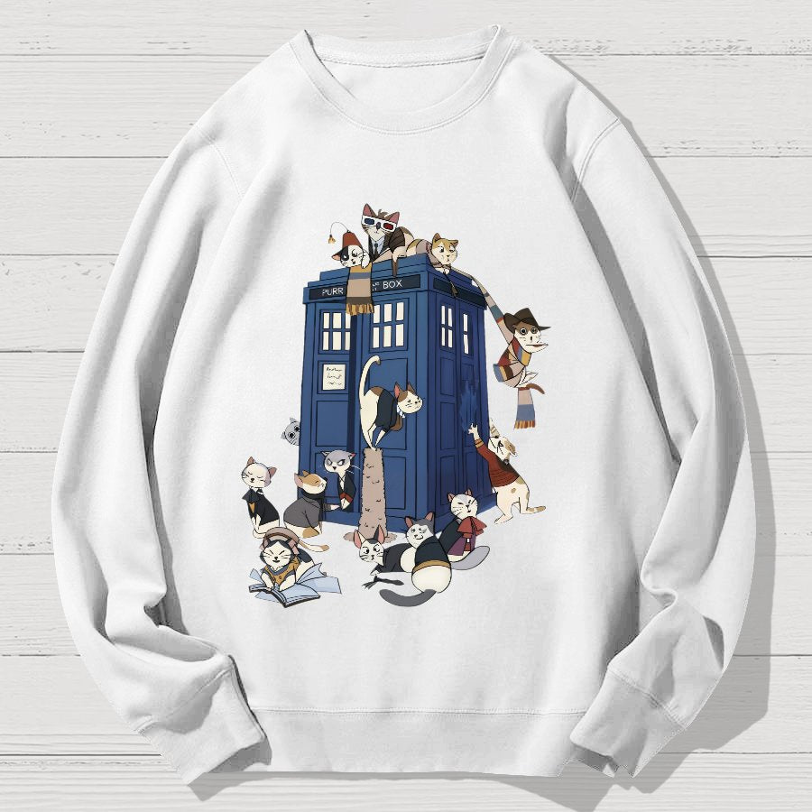 Cats Take Over The Phone Booth Geek Cotton Sweatshirt