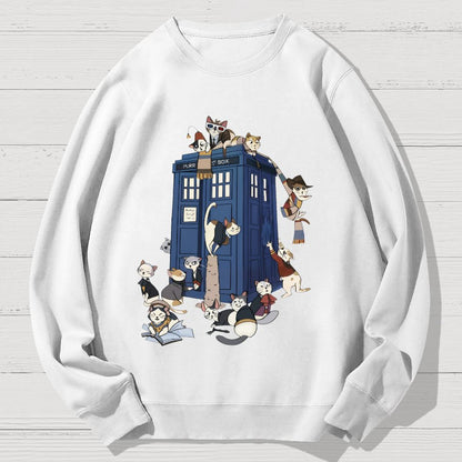 Cats Take Over The Phone Booth Geek Cotton Sweatshirt