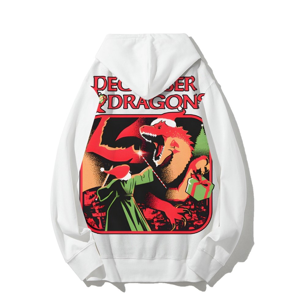 December & Dragons Printed Back Cotton Hoodie