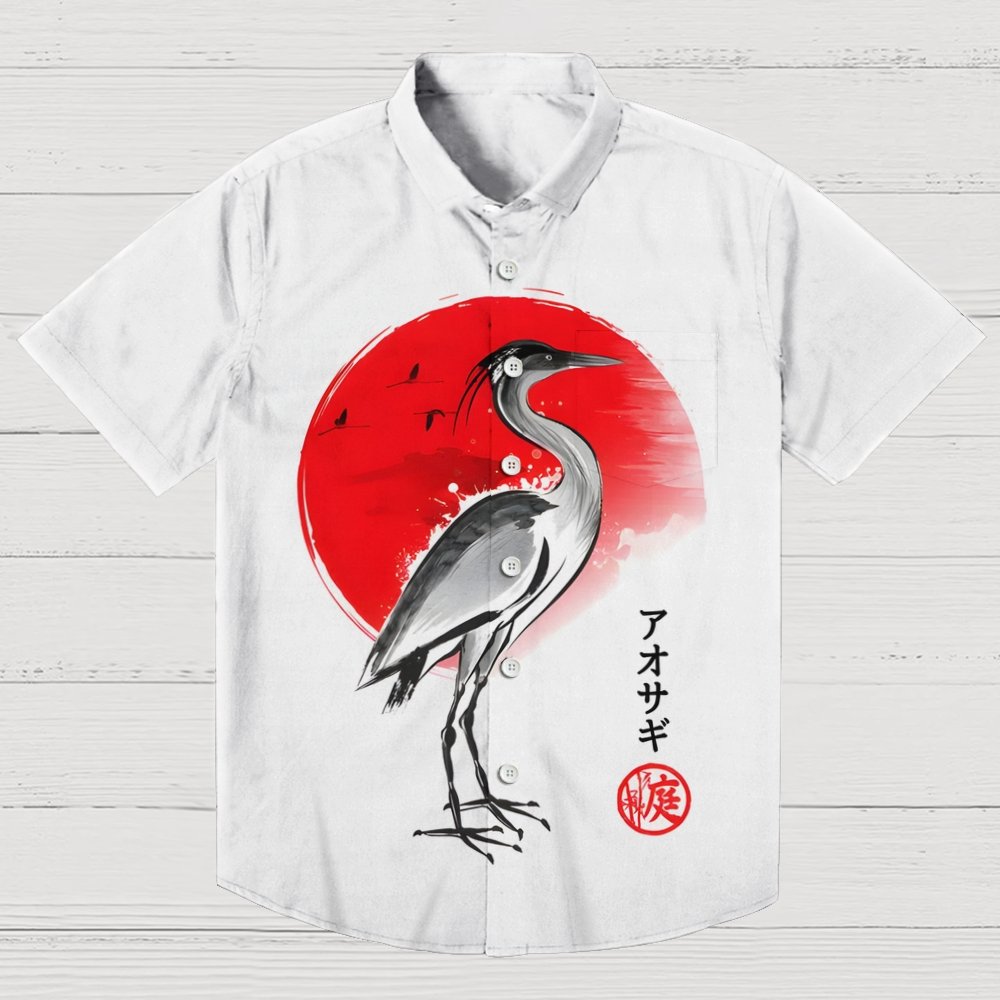 Heron Sumi E Geek Hawaiian Shirt