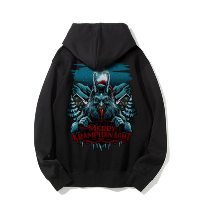 Merry Krampusnacht Printed Back Unisex Cotton Hoodie