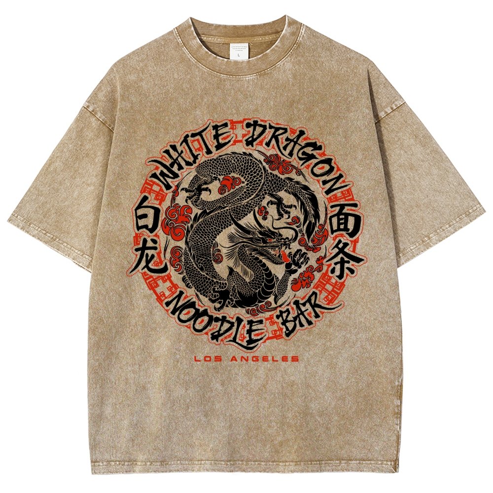 White Dragon Noodle Bar Oversized Vintage Distressed T-shirt