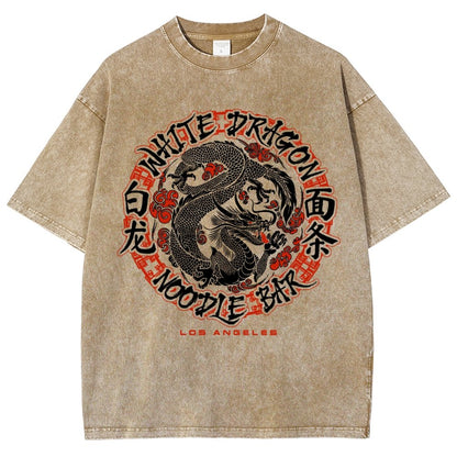White Dragon Noodle Bar Oversized Vintage Distressed T-shirt