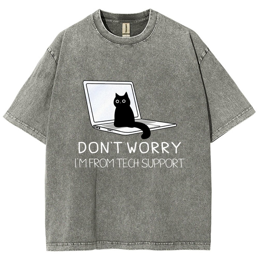 Funny Cat Tech Support  Vintage Distressed T-shirt