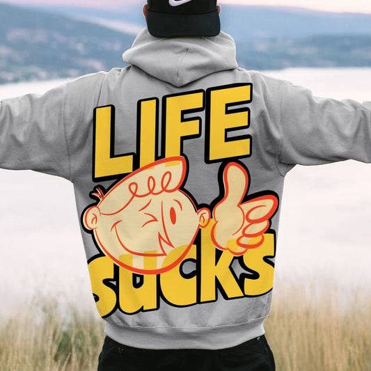Life Sucks Printed Back Cotton Hoodie