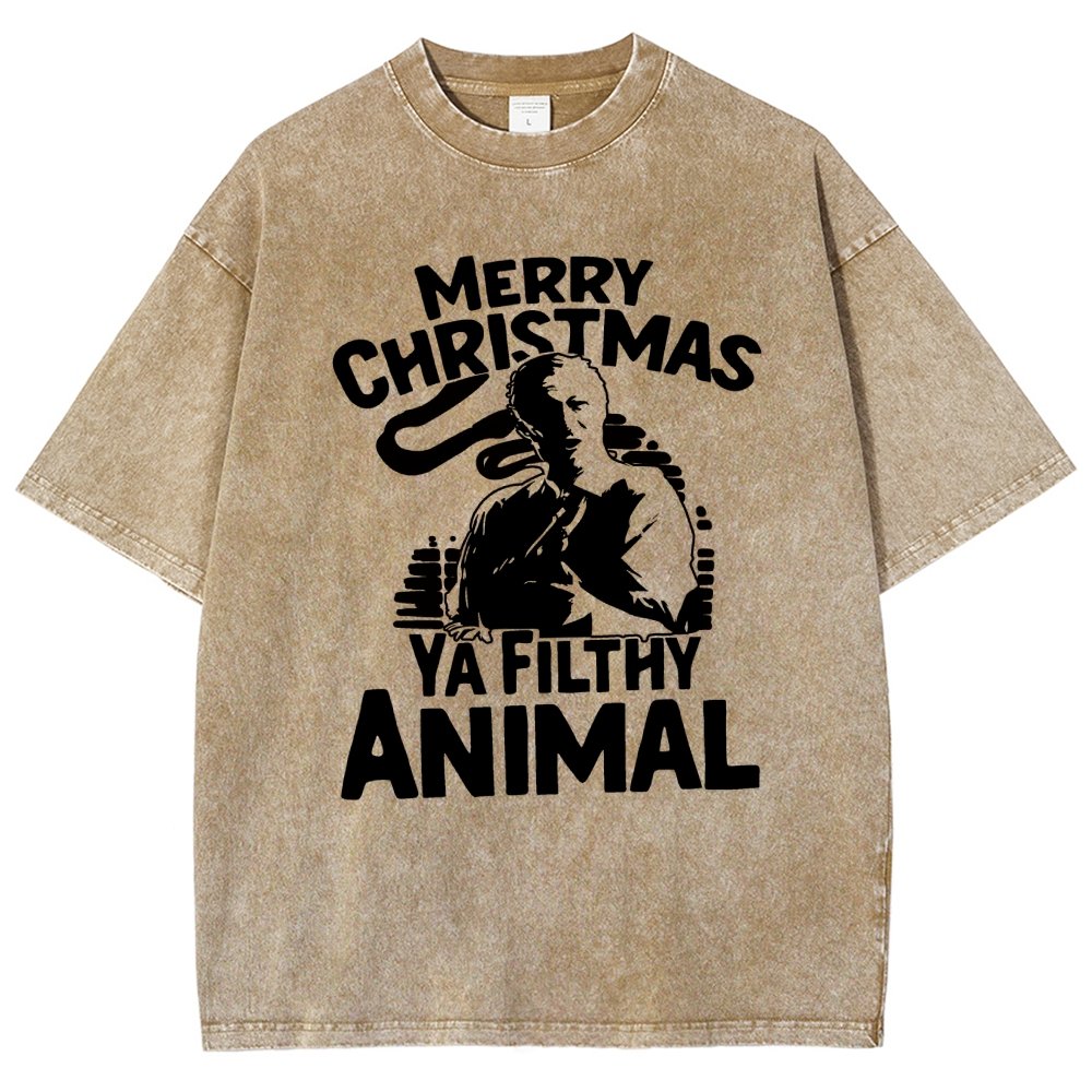 Merry Christmas Ya Filthy Animal Vintage Distressed T-shirt