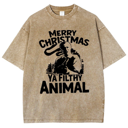 Merry Christmas Ya Filthy Animal Vintage Distressed T-shirt