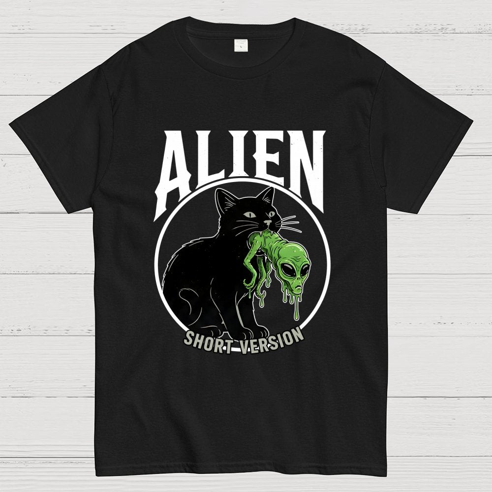 Black Cat Eating Alien Geek T-Shirt