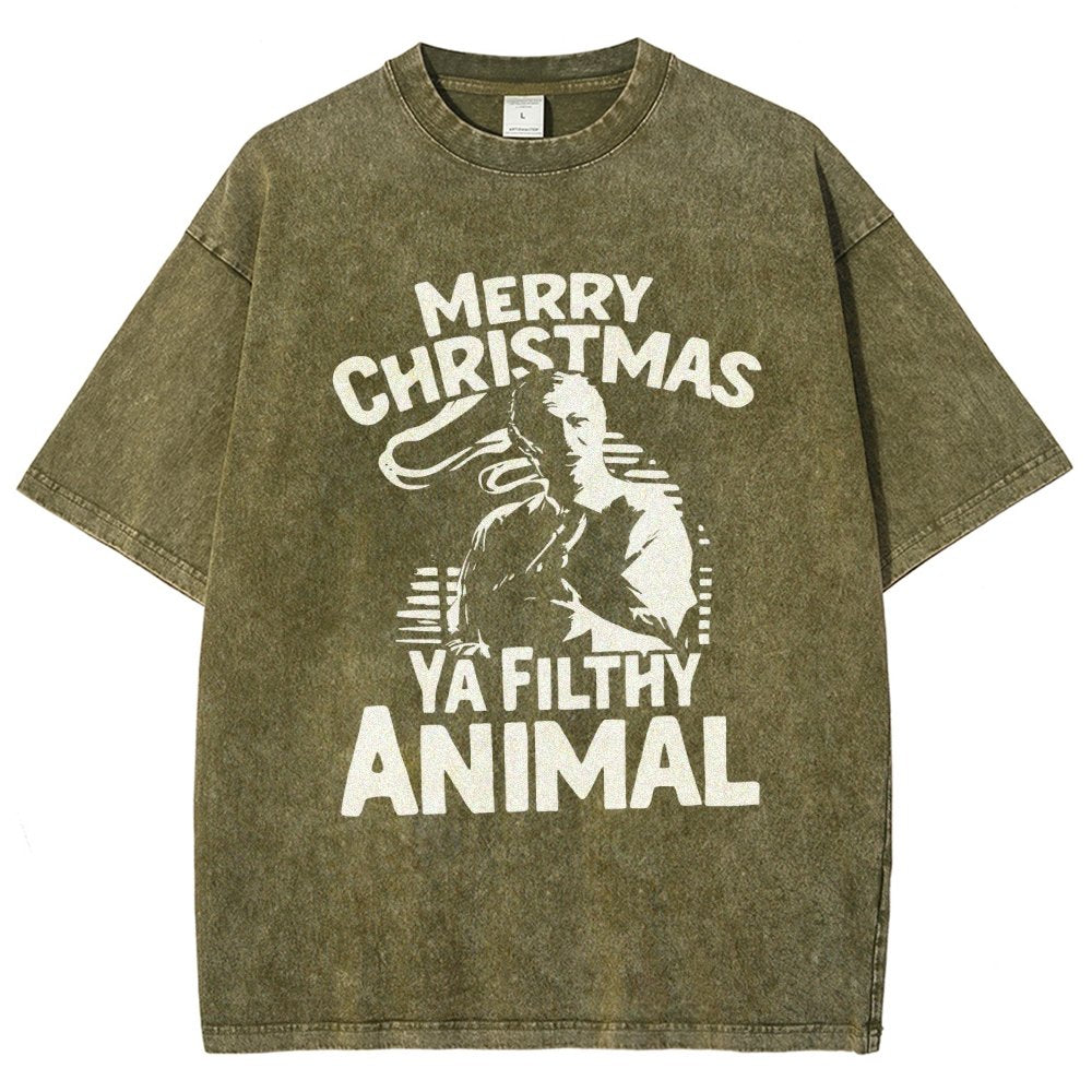 Merry Christmas Ya Filthy Animal Vintage Distressed T-shirt