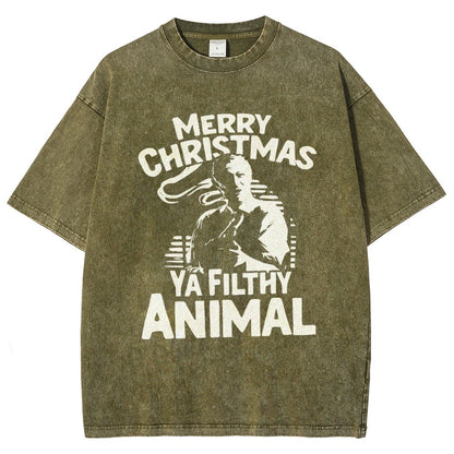 Merry Christmas Ya Filthy Animal Vintage Distressed T-shirt