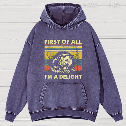 First Of All I'm A Delight Sarcastic Vintage Distressed Hoodie